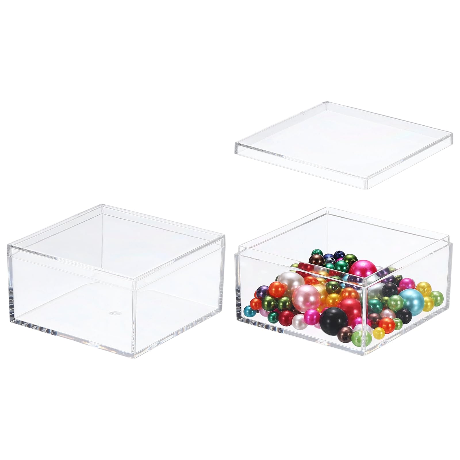 sourcing map 2 Pcs Small Acrylic Box with Lid, 3" x 3" x 1.6" Decorative Storage Box Jewelry Display Case for Store Snacks Candies, Wedding Festival Party Gifts, Clear(Rectangle)
