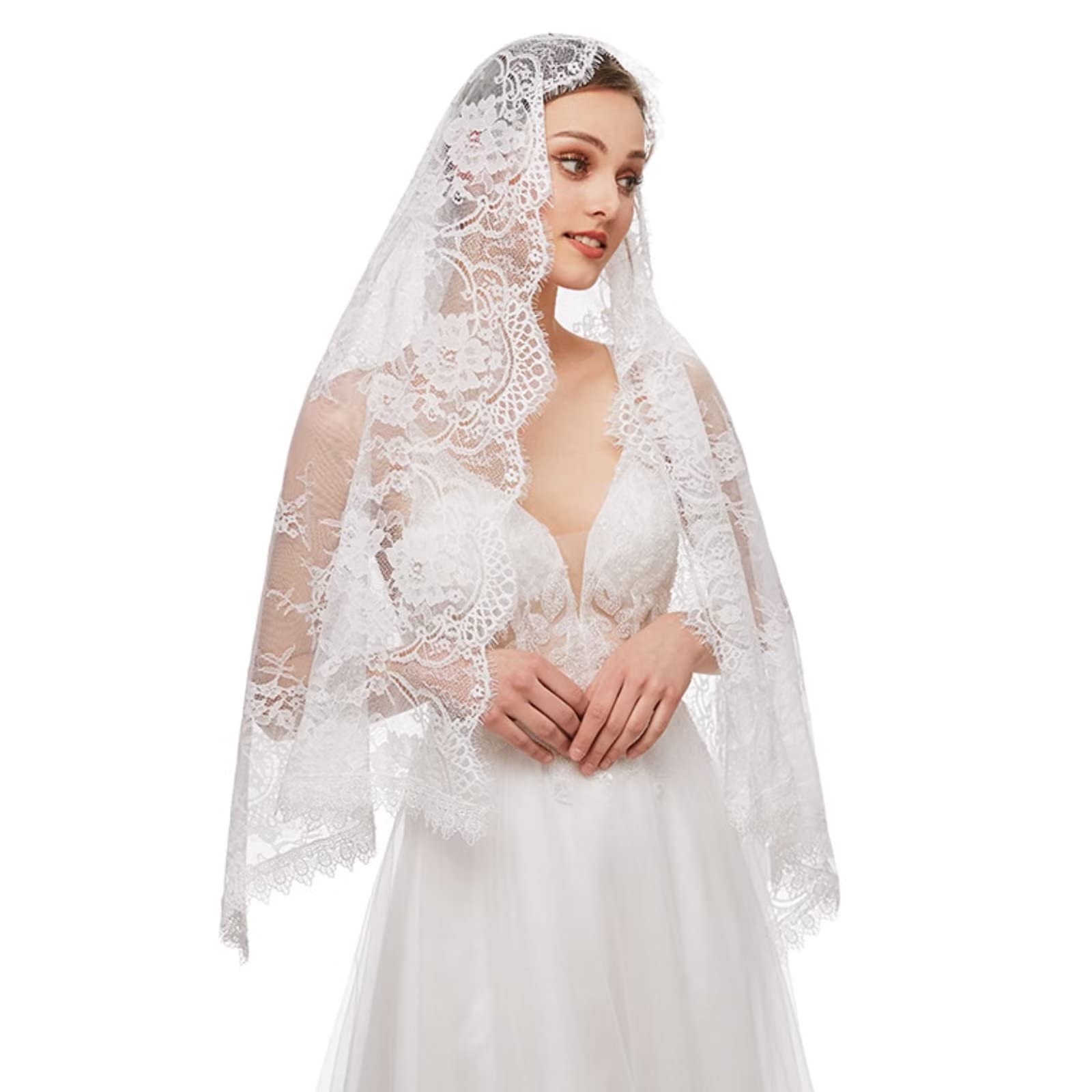 Velo a triangolo bianco, Veli da cattedrale, Velo in pizzo Mantilla Cappella Chiesa Cattolica Foulard Copricapo per donna