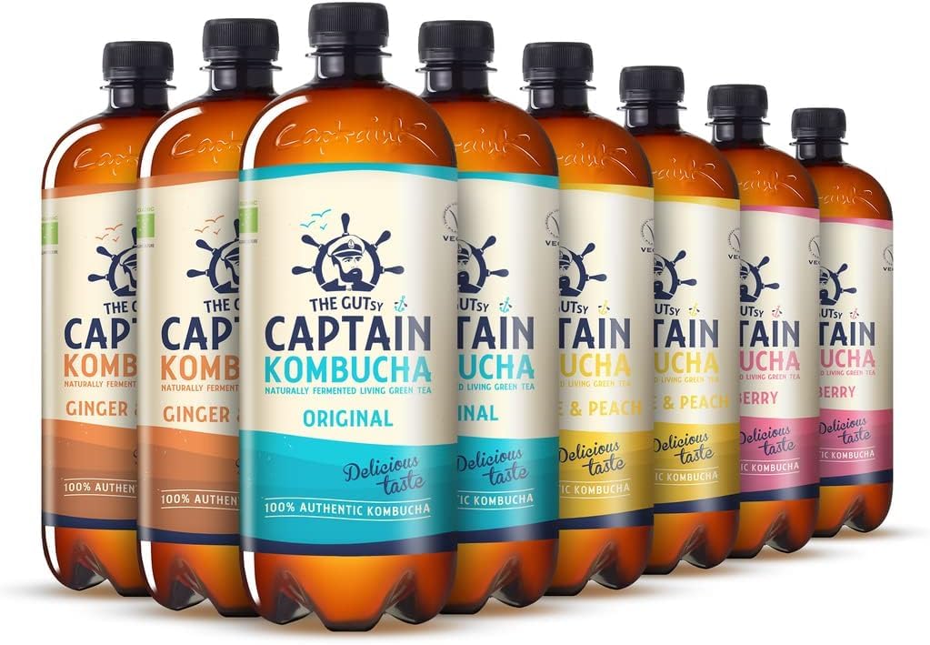 Gutsy Captain Kombucha 8x1l Bebida Probiótica Naturalmente Fermentada Sin Aditivos ni Conservantes Sin Pasteurizar Vegan MixBox