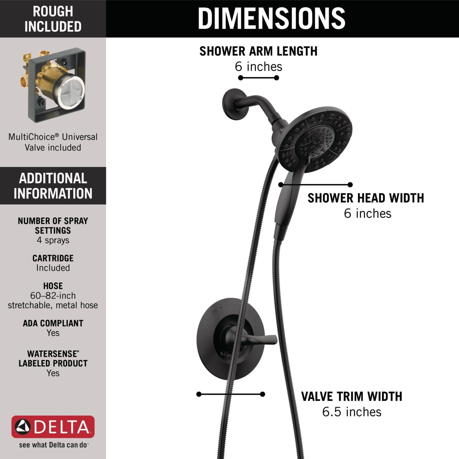 Delta Faucet Arvo 14 Series Single-Handle Shower Faucet with 4-Setting In2ition Dual Hand Held Shower Head, Arvo Widespread Faucet, Matte Black (Valve Included)