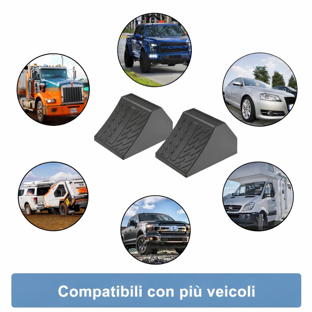 Set di 8 cunei in gomma pesanti, cunei freno per auto, rimorchi, roulotte e camper