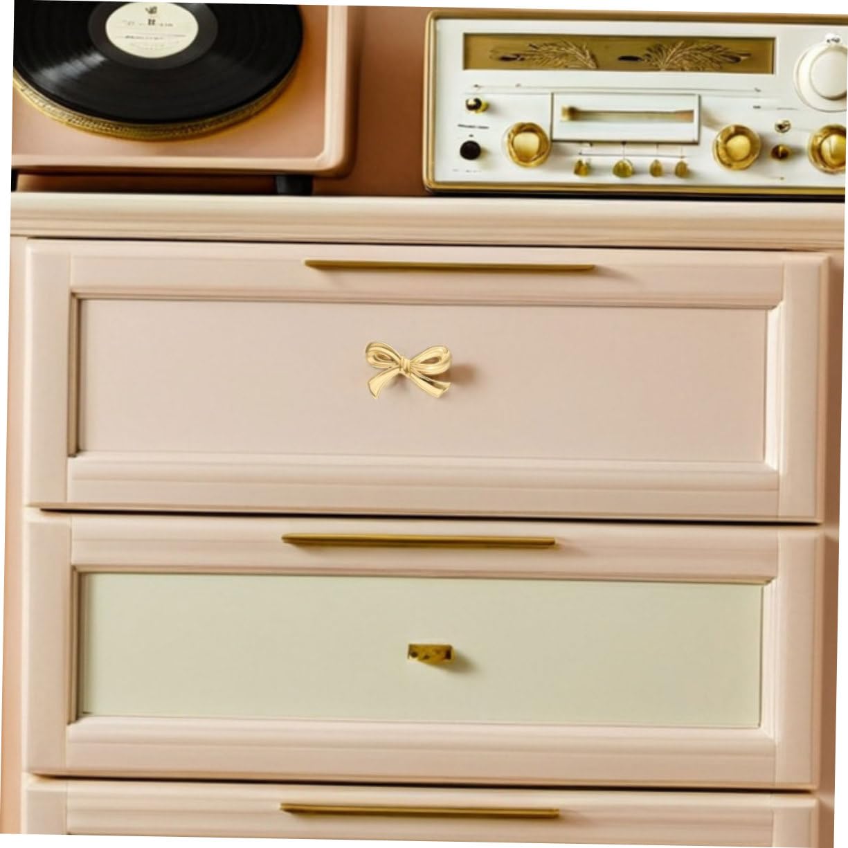Pomelli a Fiocco in Ottone Oro, Set da 6 per Mobili Vintage