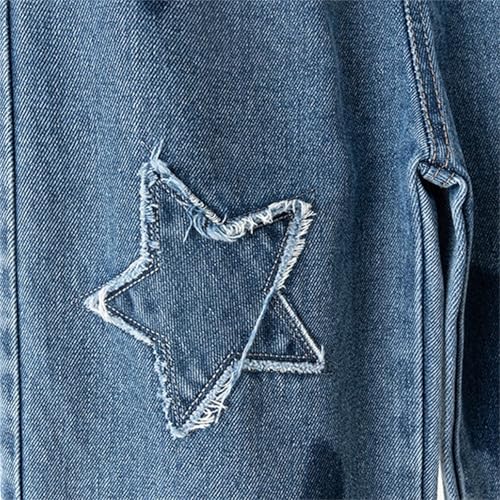 Cute Jeans for Girls Baggy Jeans Elastic Waist Wide Leg Denim Pants Kids Y2K Streetwear Star Print Straight Leg Jeans4