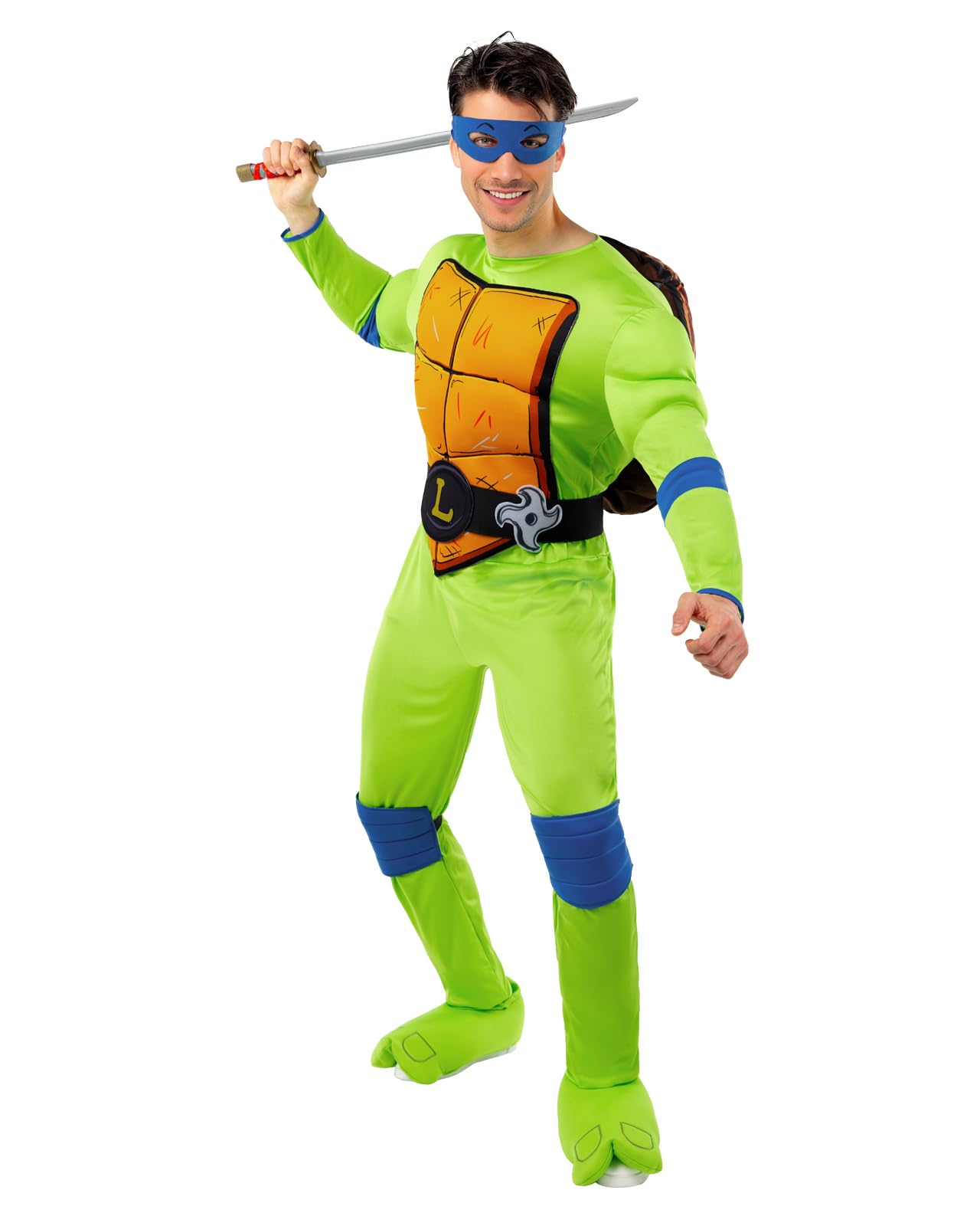 Funidelia Disfraz Oficial de Leonardo Las Tortugas Ninja para Hombre con mono musculoso, caparazón y máscara, Traje de Ninja para Adulto, Disfraces de Carnaval, Halloween y Fiestas – Talla XL