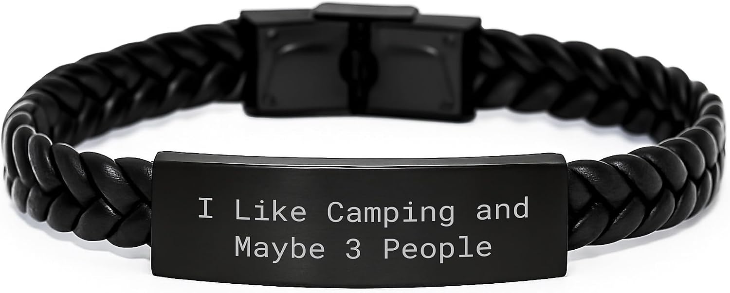 Camping Adventure Gifts for Men - Friends, Family, or Coworkers, I Like Camping And Maybe 3 People Leather Bracelet, Graduation Unique Gifts