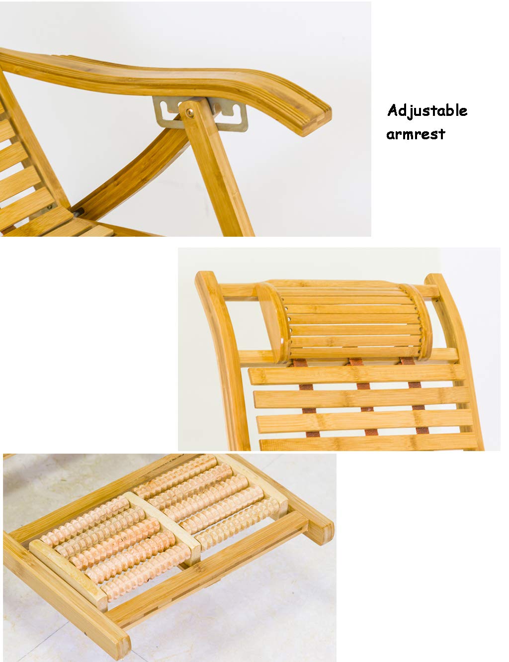 Silla Mecedora de jardín Sillón reclinable Plegable de bambú Reposabrazos Ajustable for Exteriores Silla Hamaca Plegable de Gravedad Cero, con reposapiés Acolchado de púrpura Máx. 150 kg