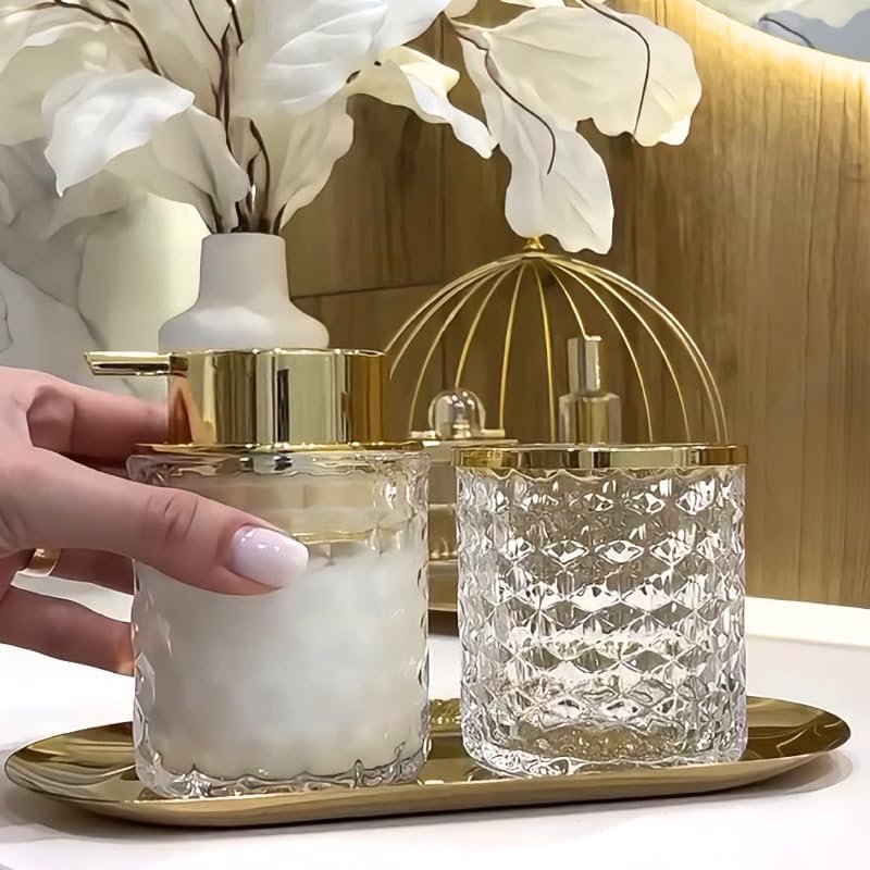 Glass Foaming Soap Dispenser Set with Toothbrush Holder, Refillable Bathroom Accessories, Dilutable Liquid Soap Foam Bottle, Vanity Countertop Organizer, Home Decor Gift