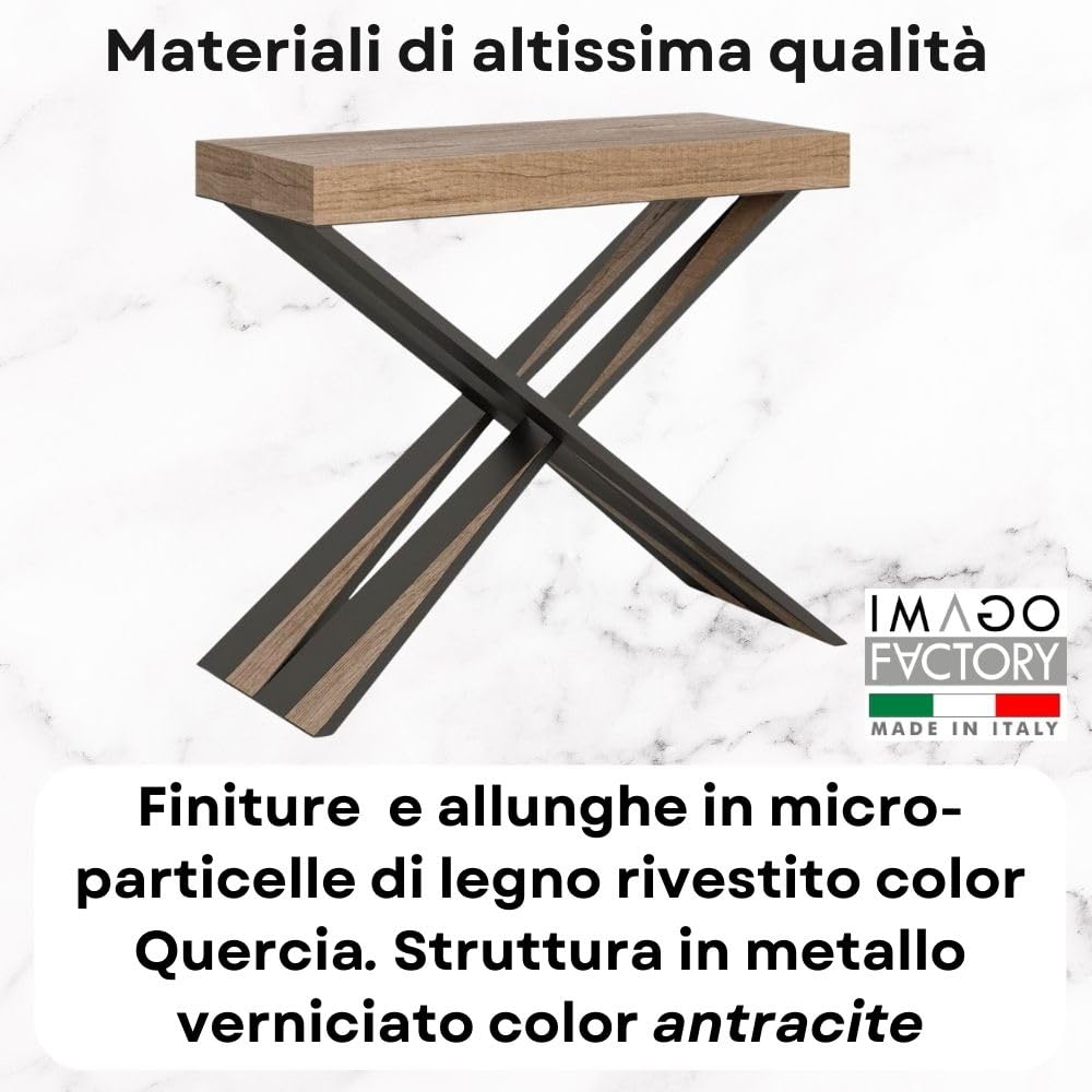 IMAGO FACTORY Tiago - Consolle Allungabile, Tavolo Allungabile Sala da Pranzo (Fino a 300cm) Mobile Consolle Ingresso, Tavolo Cucina Allungabile, Console Arredo Made in Italy (Color Quercia Natura)