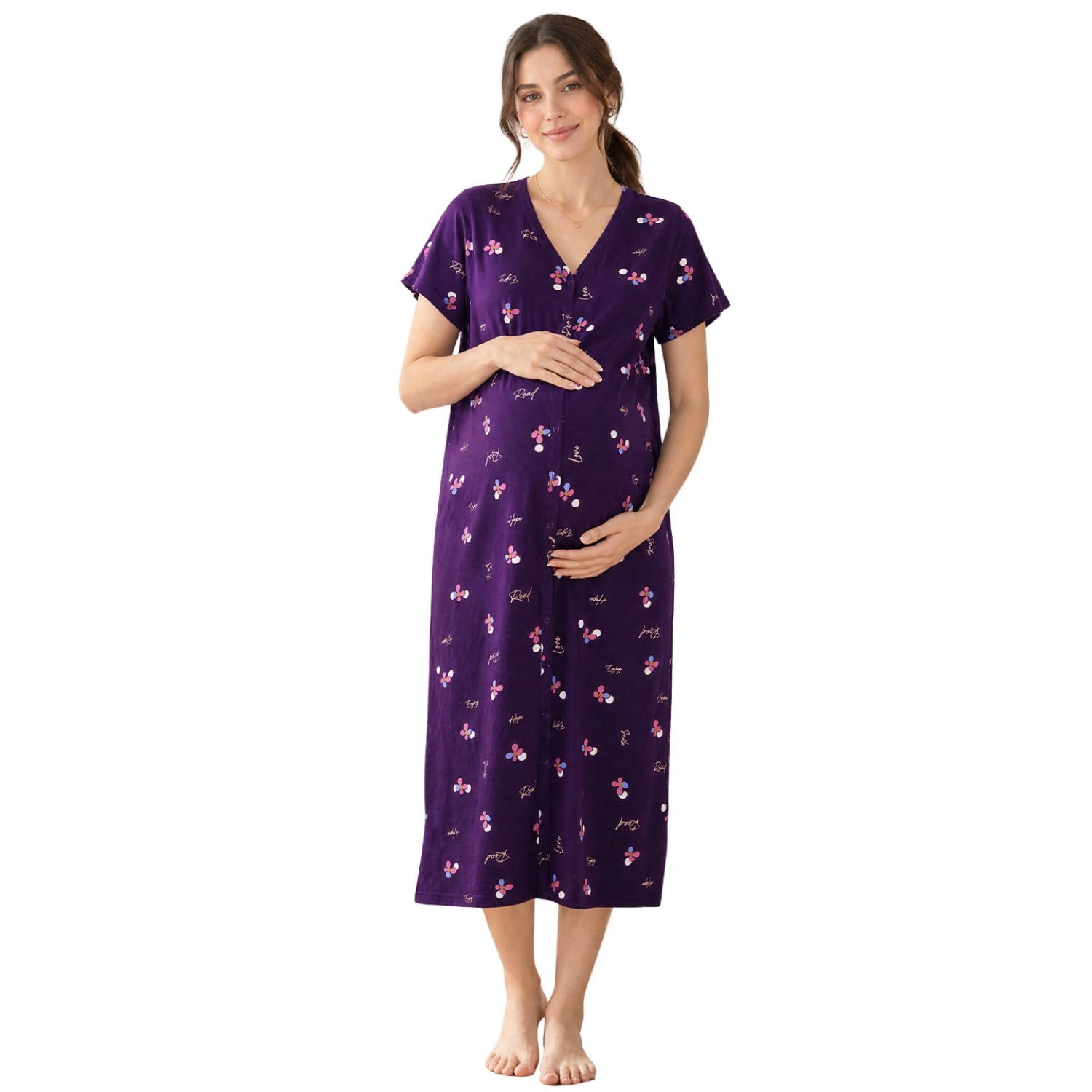 Printed Hosiery Zipless Maternity Nighty | Nursing Nightwear | Easy for Breastfeeding | Pregnancy Night Gown | Pre and Post Pregnancy