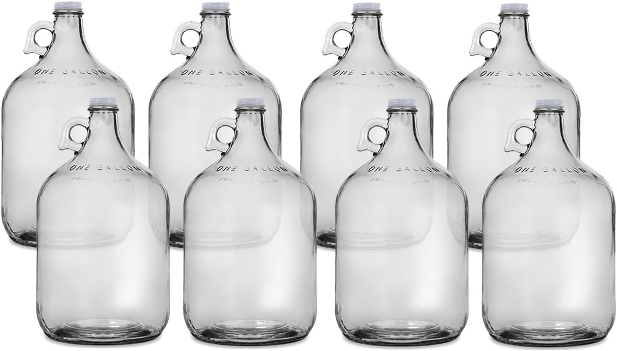 One Gallon Glass Jug with 38mm White Metal Screw Cap (Set of 8)