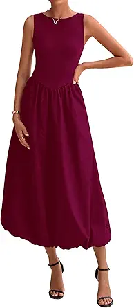 BTFBM Women's 2025 Summer Casual Sleeveless Midi Dress Patchwork Knit Tank Bubble Long Flowy Beach Maxi Sundress Pockets