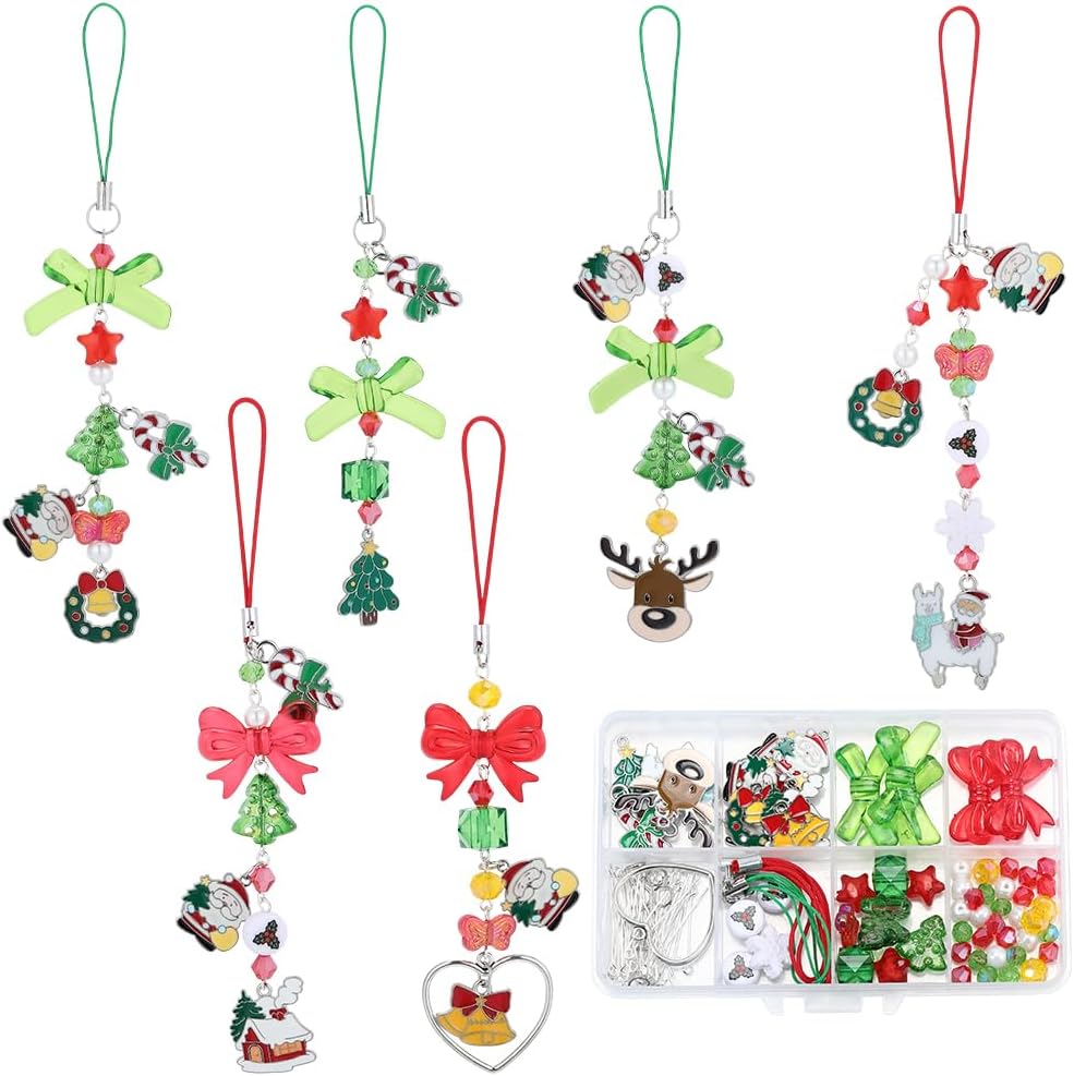 SUNNYCLUE 1 Box 6 Straps Phone Charm Making Kit Halloween Phones Charms Strap Skeleton Moth Butterfly Cross Gothic Cellphone Charm for Women Adults DIY Keychain Moblie Phone Case Decor