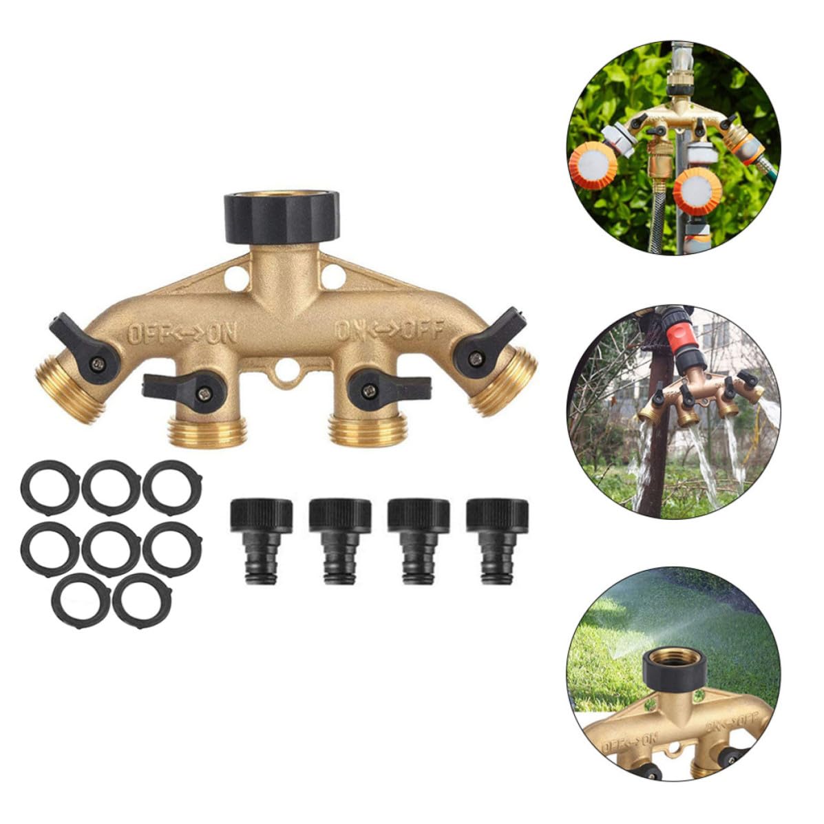 Divisor de Válvula de Bola de Latón de 4 Vías para Grifo, Conector Resistente para Mangueras de Agua, Adecuado para Riego en Camas de Flores y Baños para Mascotas