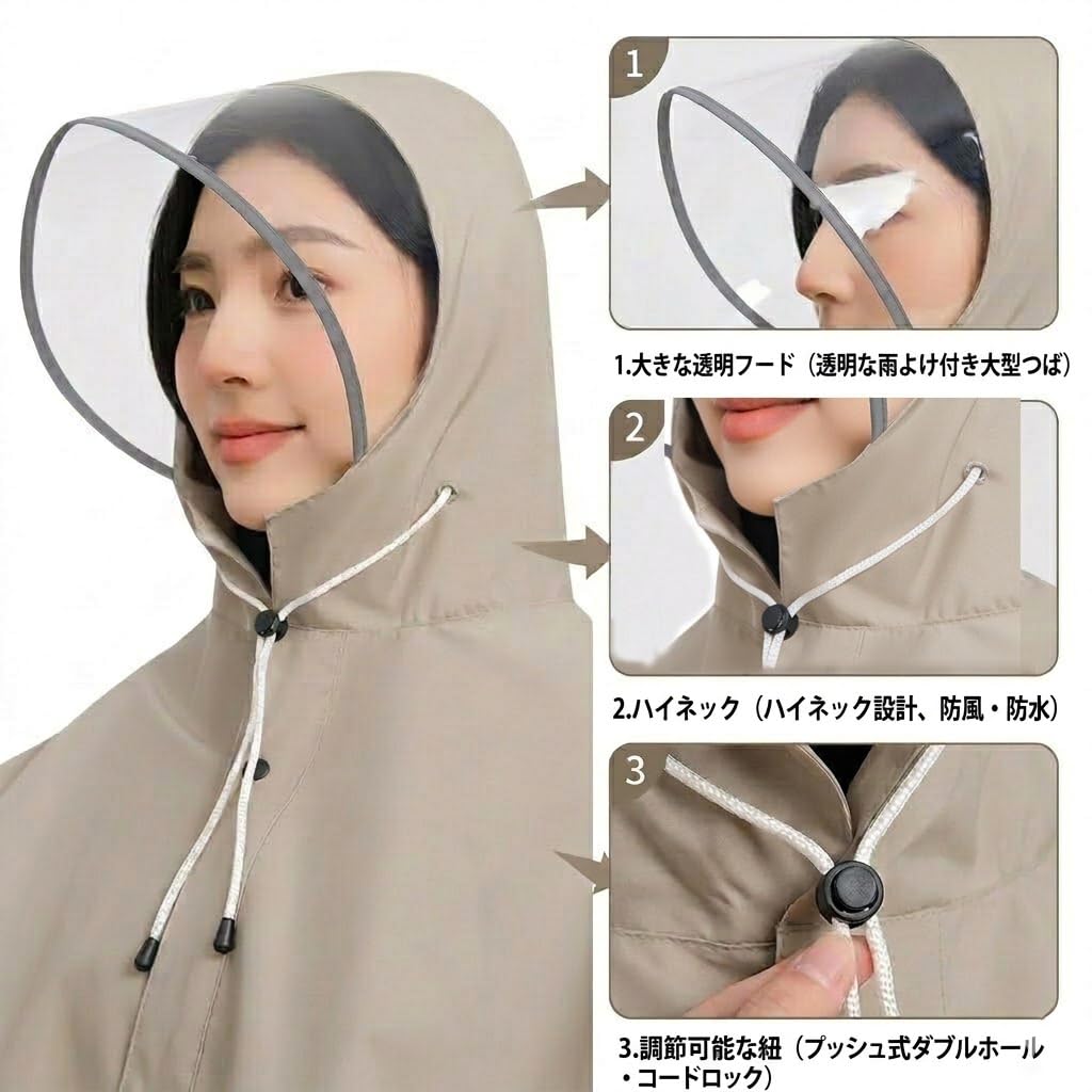 [Ymgot] レインコート 自転車 レインポンチョ レディース メンズ 男女兼用 カッパ 雨合羽 リュック対応 軽量 防水 防風 通勤通学 梅雨 豪雨対策 - 3