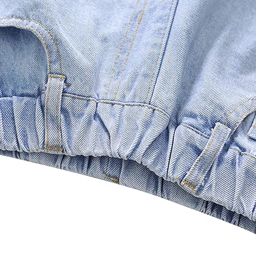 Kids Girl's High Waisted Straight Leg Ripped Jeans Streetwear Washed Baggy Denim Pants Trousers with Pockets4