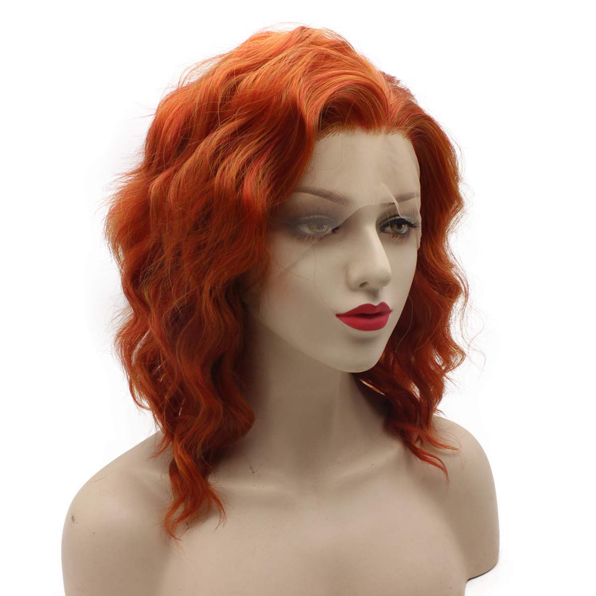 iwonawig Mid-Length Reddish Blonde Swiss Lace Front Synthetic Wavy Wig Natural