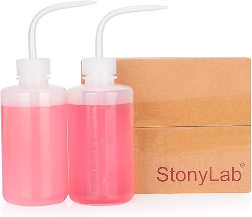 Miniatura 6 de stonylab Botella de lavado químico, paquete de 2 botellas de plástico para lavado de laboratorio de seguridad, LDPE con boca estrecha, 8.5 fl oz (8
