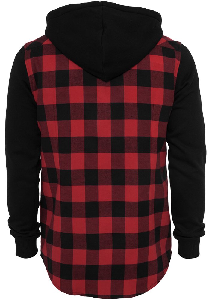 Urban Classics A Cuadros Franela con Capucha Hombre Camisa de Franela Negro/Rojo Regular