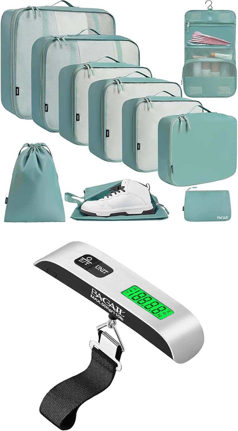 BAGAIL Digital Luggage Scale, 110lbs Hanging Baggage Scale and 10 Set Packing Cubes