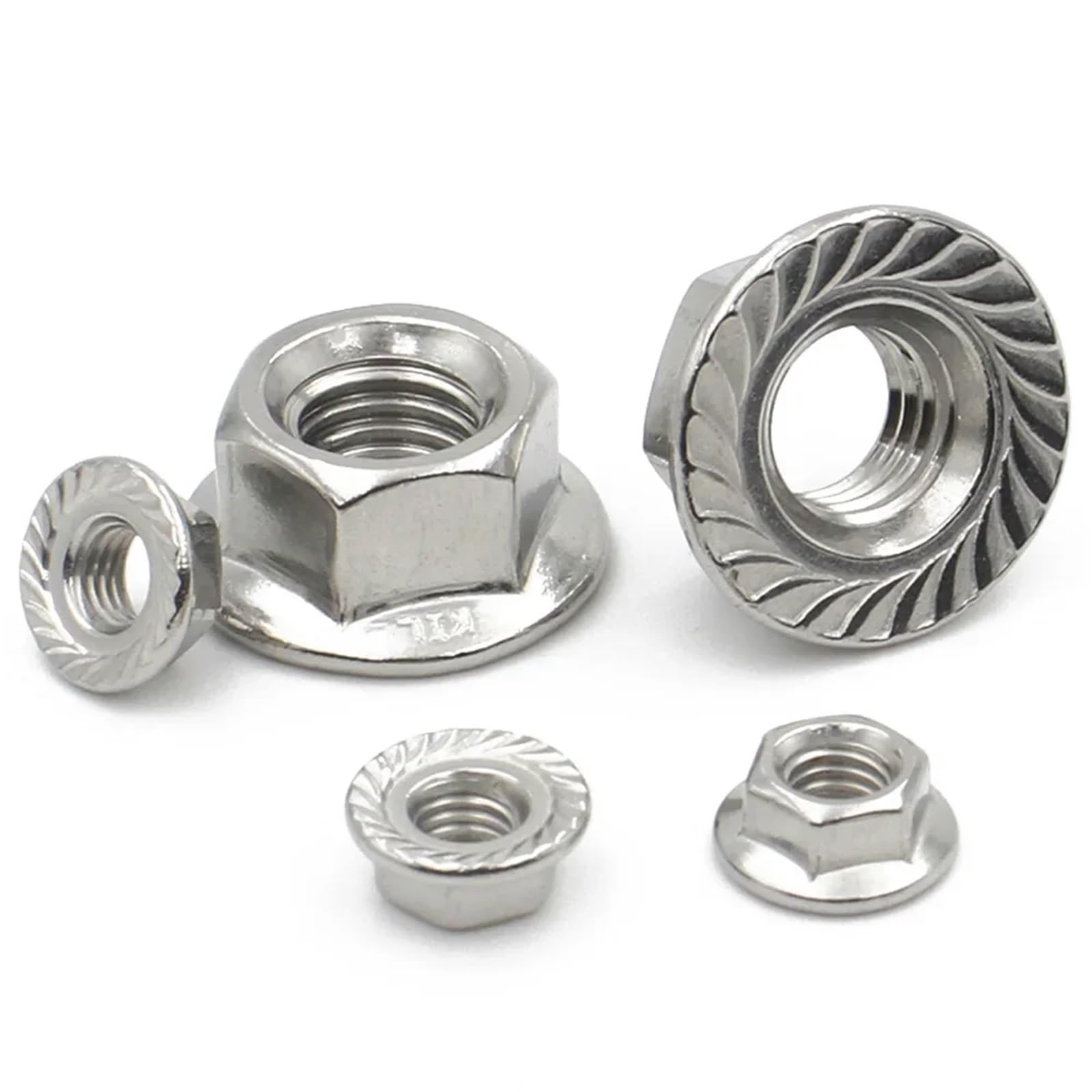 Nakrętki zabezpieczające z kołnierzem sześciokątnym ząbkowanym | Stali nierdzewnej 304(M14 (10pcs))