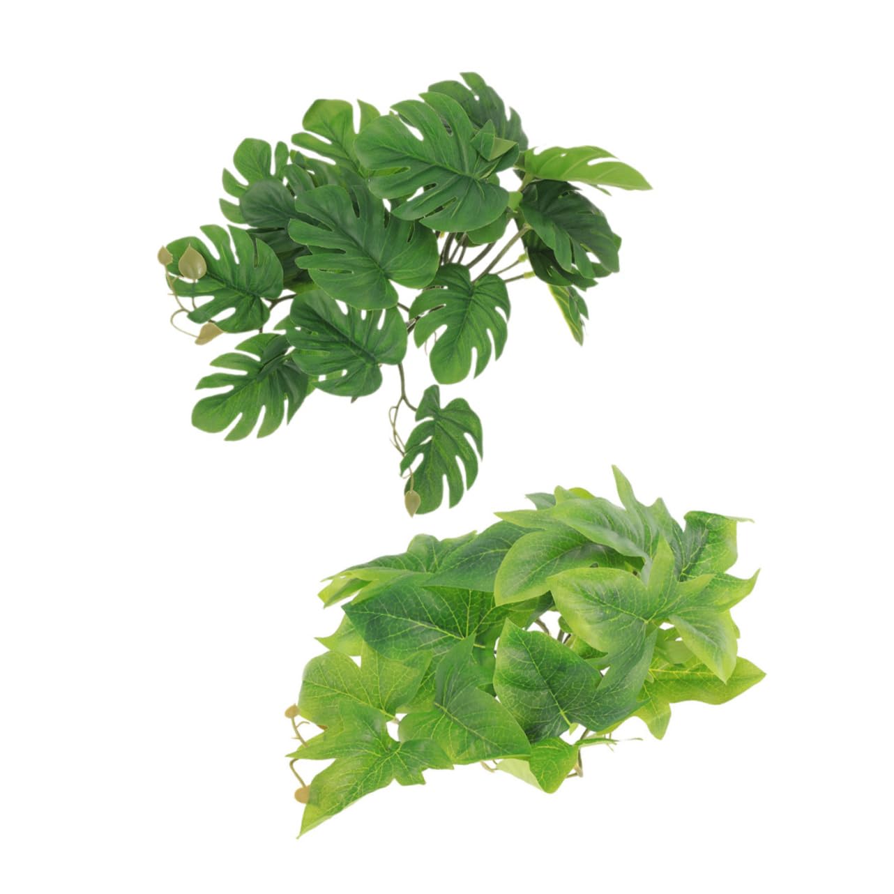 Mikikit 2pcs Lifelike Artificial Hanging Plants for Reptile Habitat Decor with Suction Cup Fake Plant Pendant for Fish Tank Aquarium and Climbing Pet Boxes