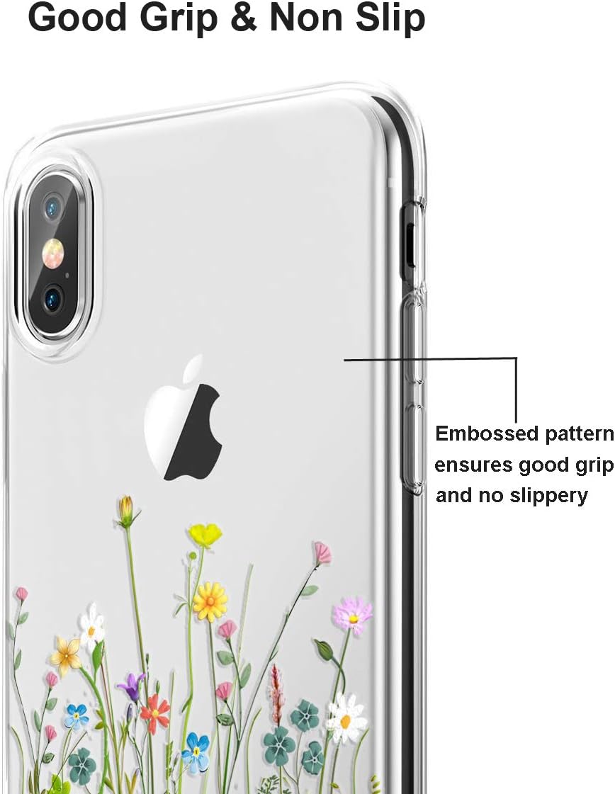 Unov Case Compatible with iPhone Xs Max Case Clear with Design Slim Protective Soft TPU Bumper Embossed Pattern Protective 6.5 Inch (Flower Bouquet)