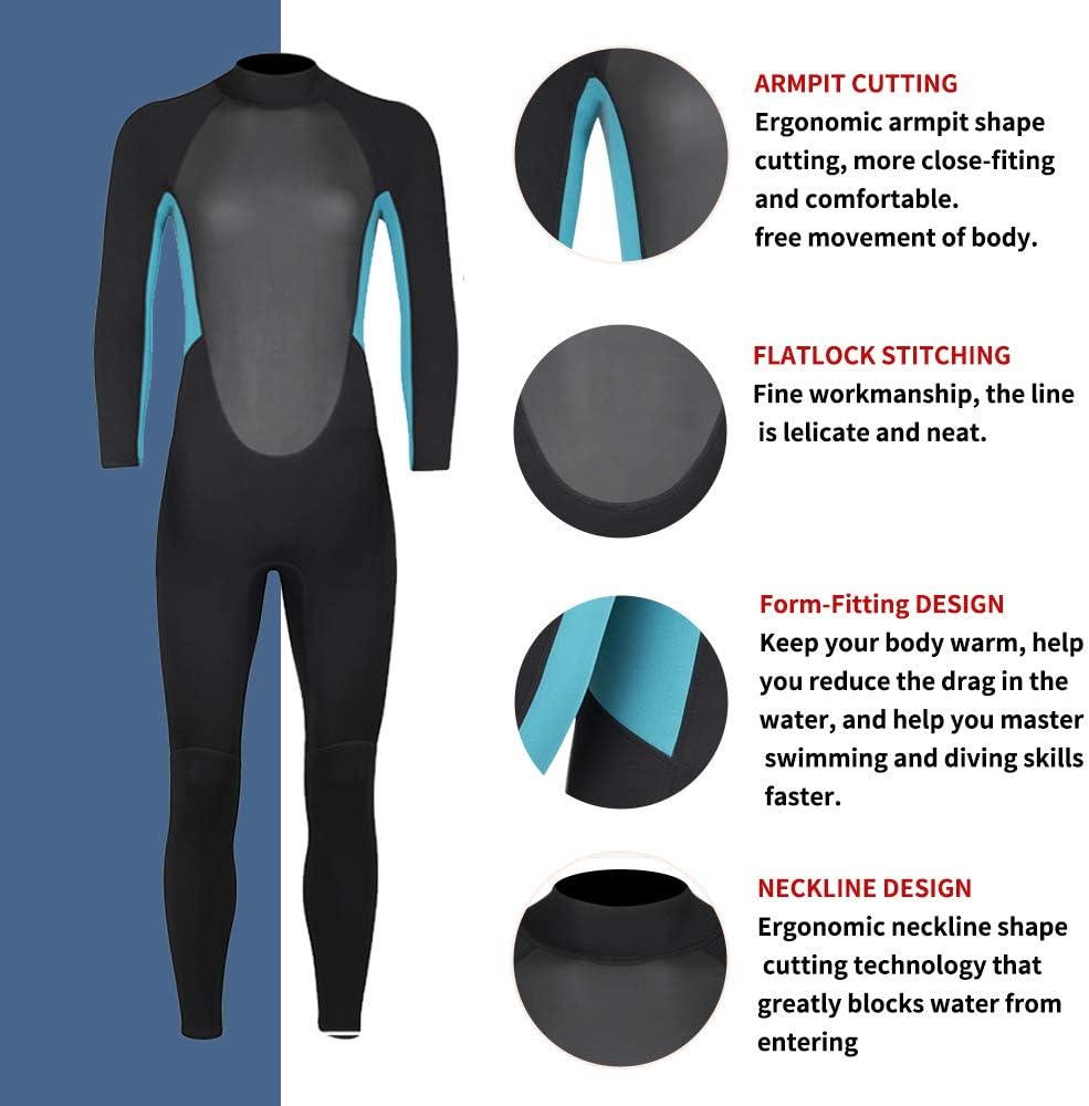 Nataly Osmann 3mm Neoprene Full Wetsuits for Women Black Long Sleeve One Piece Diving Suit with Back Zipper Scuba Thermal Diving Skin for Water Sports Surfing Swimming Snorkeling Kayaking : Sports & Outdoors