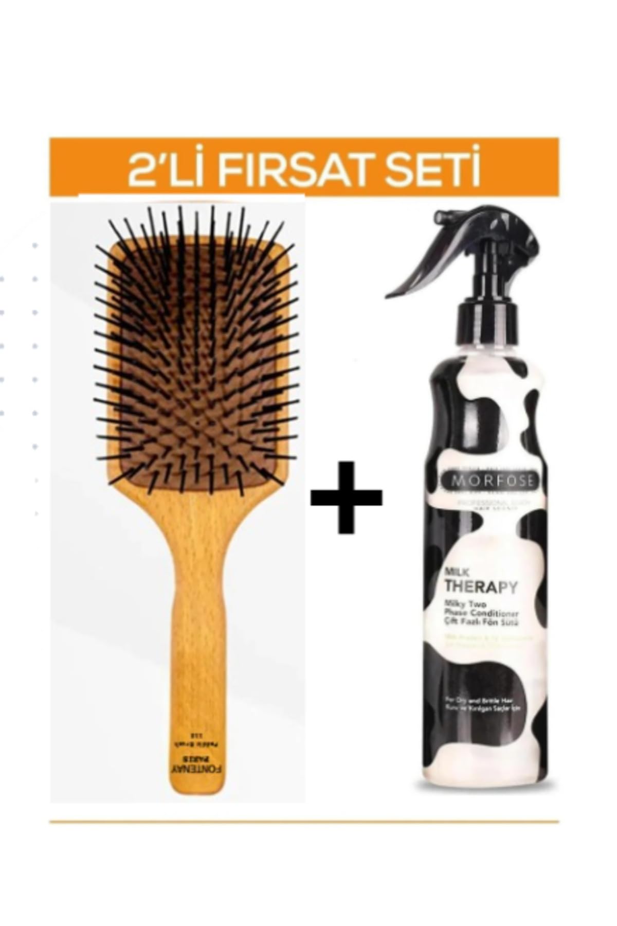 Fontenay Profesyonel Saç Açma Fırçası 118 Paddle Brush + Milk Therapy Fön Sütü 400 Ml 2'Li Set Sarı