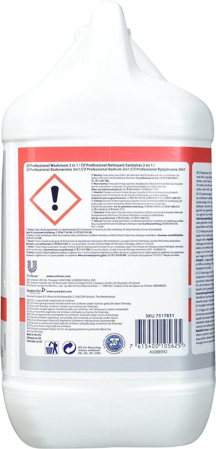 Cif Pro Formula Badreiniger 2in1 Reiniger und Entkalker, auch für verchromte Oberflächen, Kunststoffe mit Keramik, 5 L