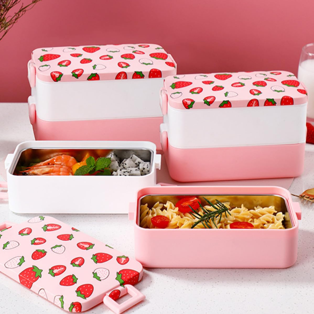 Bento Box Portatile 2 Livelli in Pp, Contenitore Pranzo Microonde | Back To School Party, Scuola e Ufficio, Overflow Resistance e Isolamento Termico