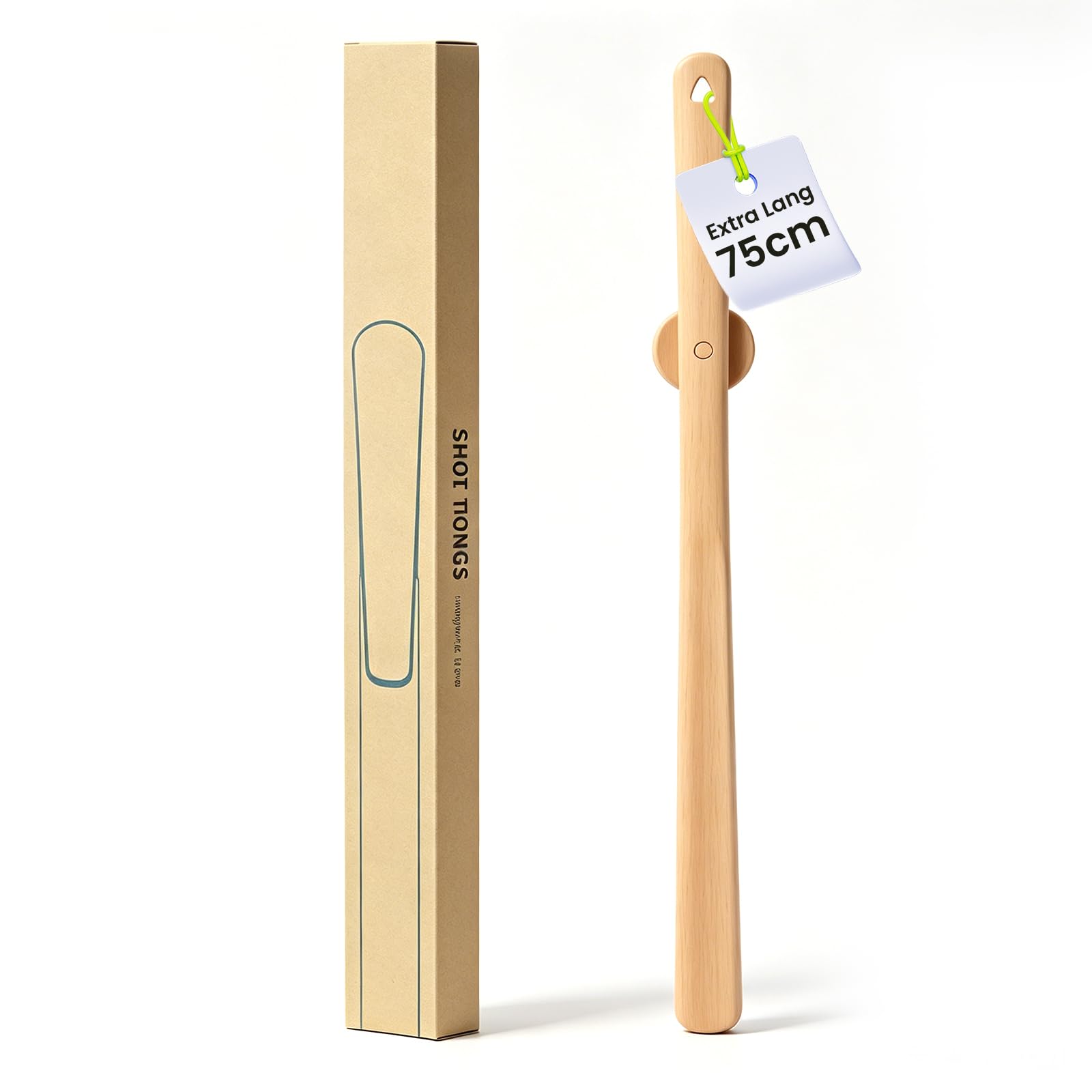 75 cm Chausse Pied Long Bois Magnétique avec Support Mural, Chausse Pieds Long Manche à Suspendre pour Personnes Âgées, Femmes Enceintes, Chausse-pieds en Hêtre Hygiénique