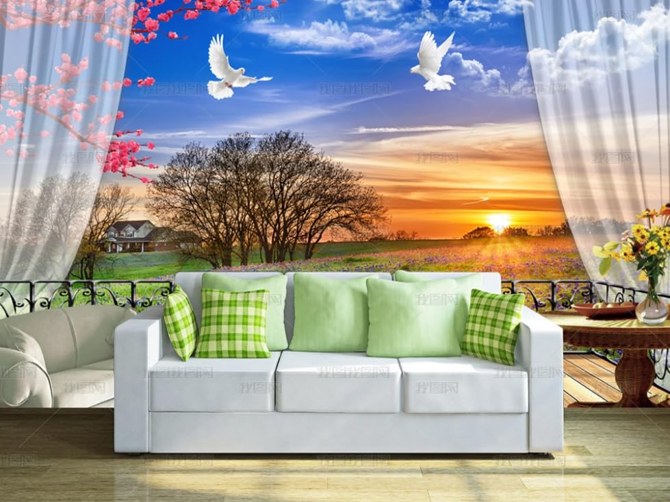 Papier peint intissé balcon paysage bucolique pour agrandir une chambre ou un salon sombre