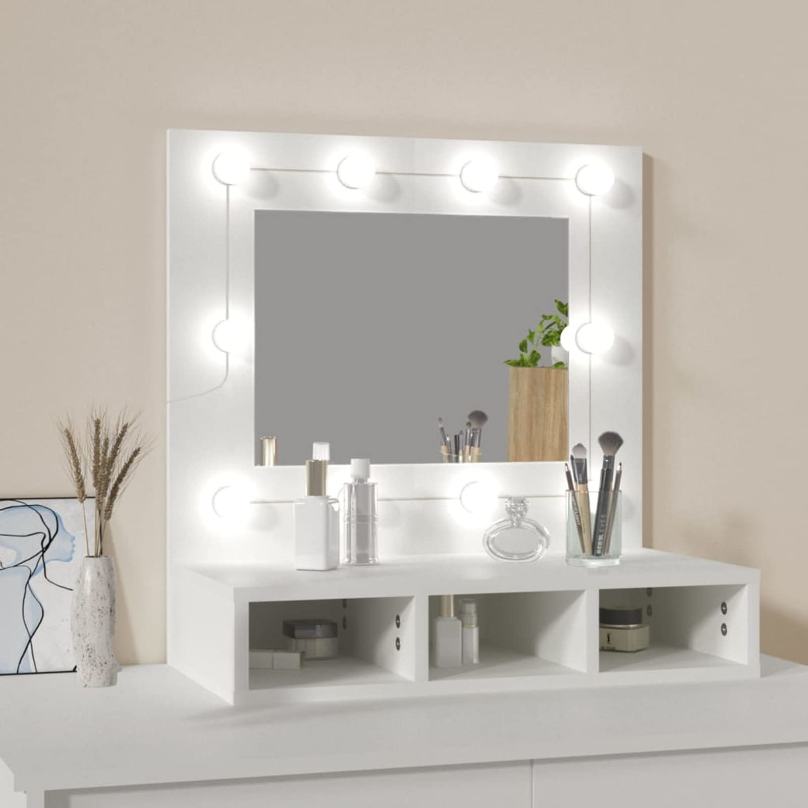 Mobile a Specchio con LED Bianco 60x31,5x62 cm,Armadietto bagno con luce Specchio contenitore con Illuminazione LED