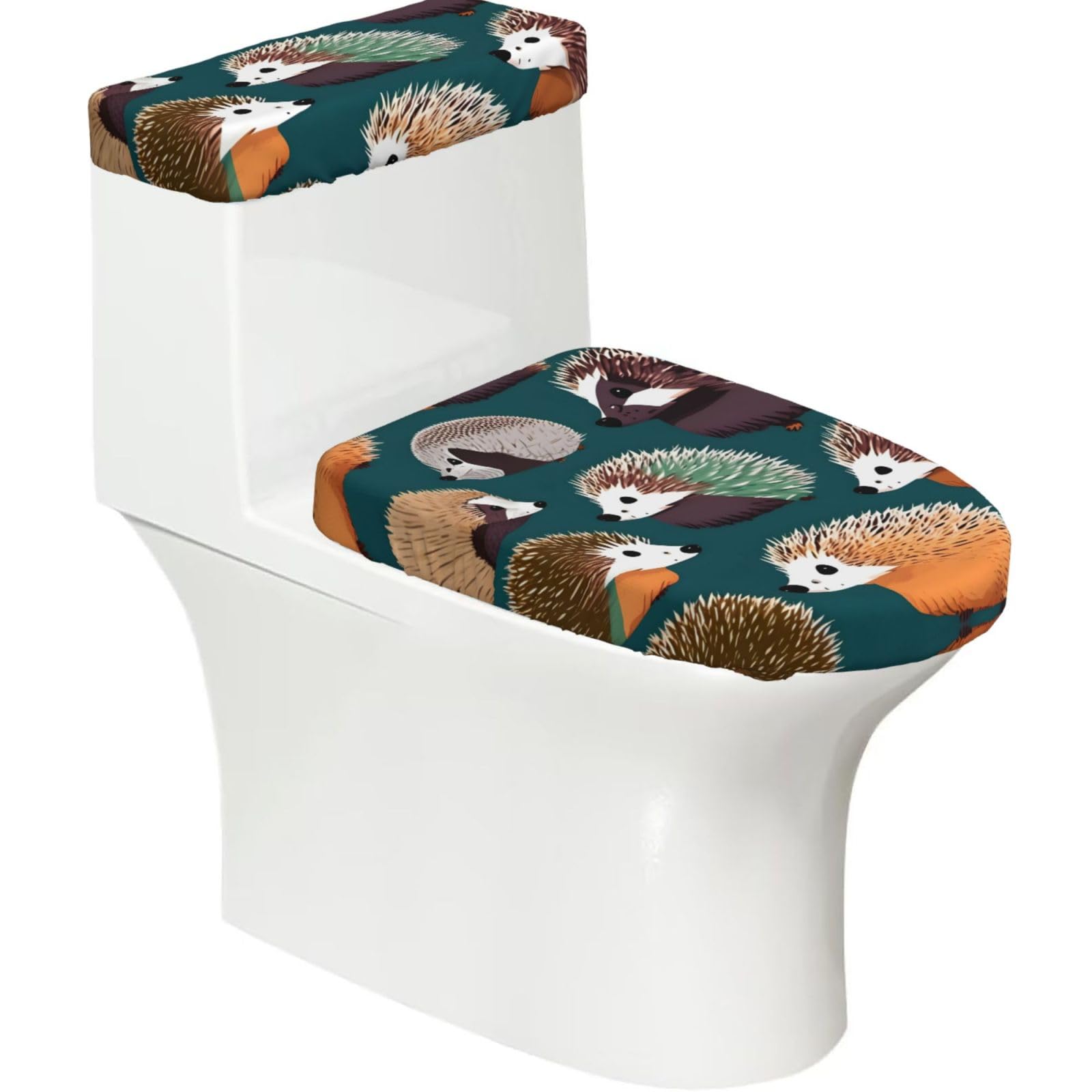 Many Hedgehogs Printed Toilet Tank and Lid Cover Set of 2 for Most Bathrooms, Fits Elongated Round Toilets