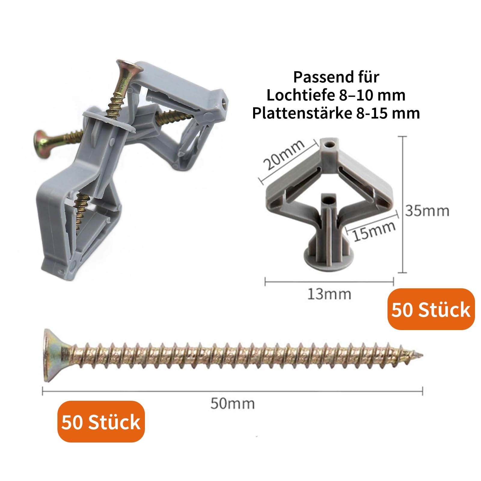 Set tasselli per cartongesso M8, 100 tasselli per cavità con viti, tasselli per cartongesso con viti (50 tasselli, 50 viti), viti e tasselli per cavità a farfalla
