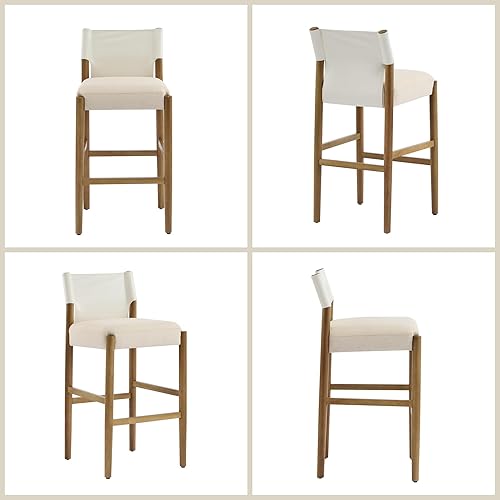 Miniatura 6 de Merax Juego de 2 taburetes de bar de altura de mostrador, taburetes de bar modernos de madera maciza con respaldo y cojín tapizado, sillas de bar