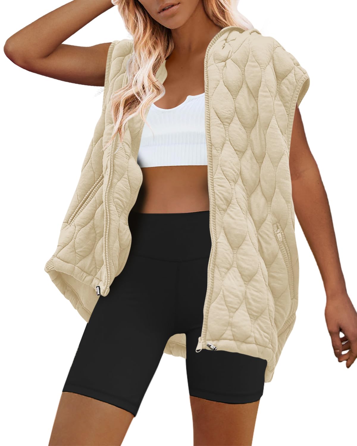 SENSERISE Womens Oversized Puffer Vest Sleeveless Quilted Jacket Zip Up Hooded Puffy Vest Winter Coats with Pockets