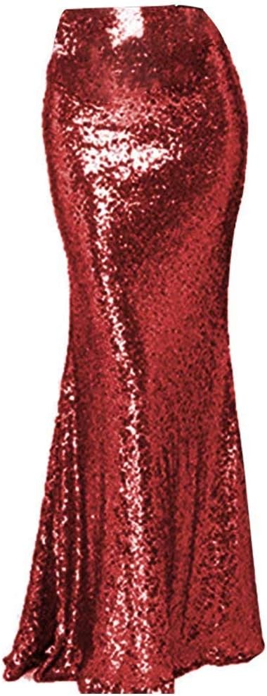 Women's Mermaid Maxi Sequin Skirt High Waist Long Wedding Fomal Party Skirt Plus Size
