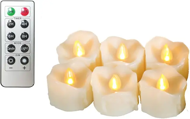6 Pcs LED Tea Lights with Timer & Remote - Realistic Flameless Candles
