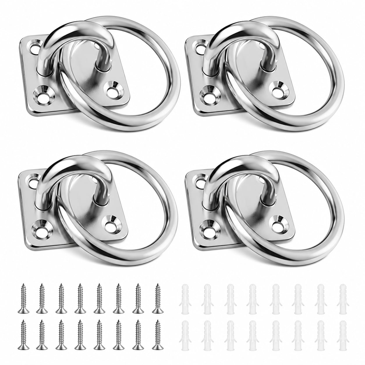 JVHLOV 4 Pcs M8 Tie Rings on Plates, Galvanised with Mounting Plates