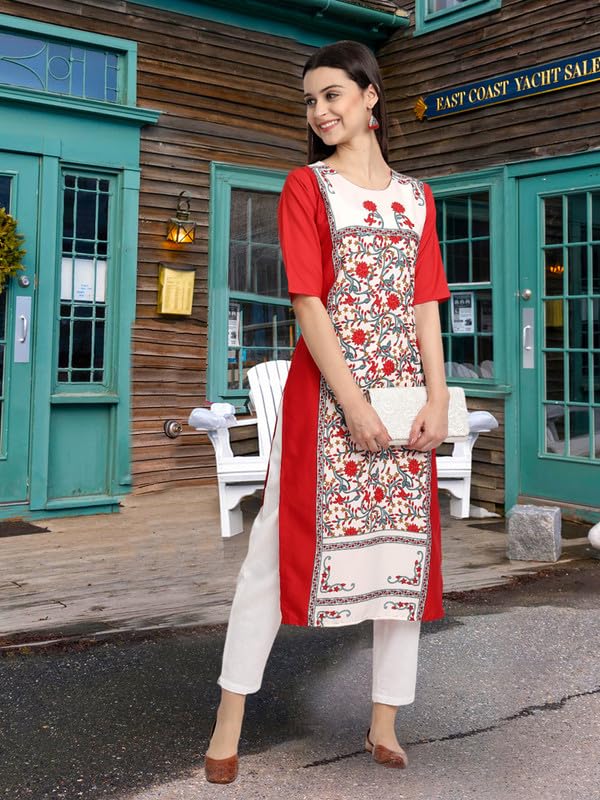 Image of Pinkmint Women's Printed Kurti for Women's Round Neck Straight Kurti for Women (Pack of 5 | Avaiable in Plus Size)