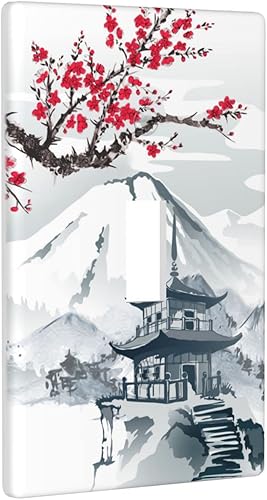 Miniatura 31 de Toggle Light Switch Wall Plate, Japanese Cherry Blossoms Mountain Tower Double Switch Cover, Size 2-Gang 4.5" X 4.5
