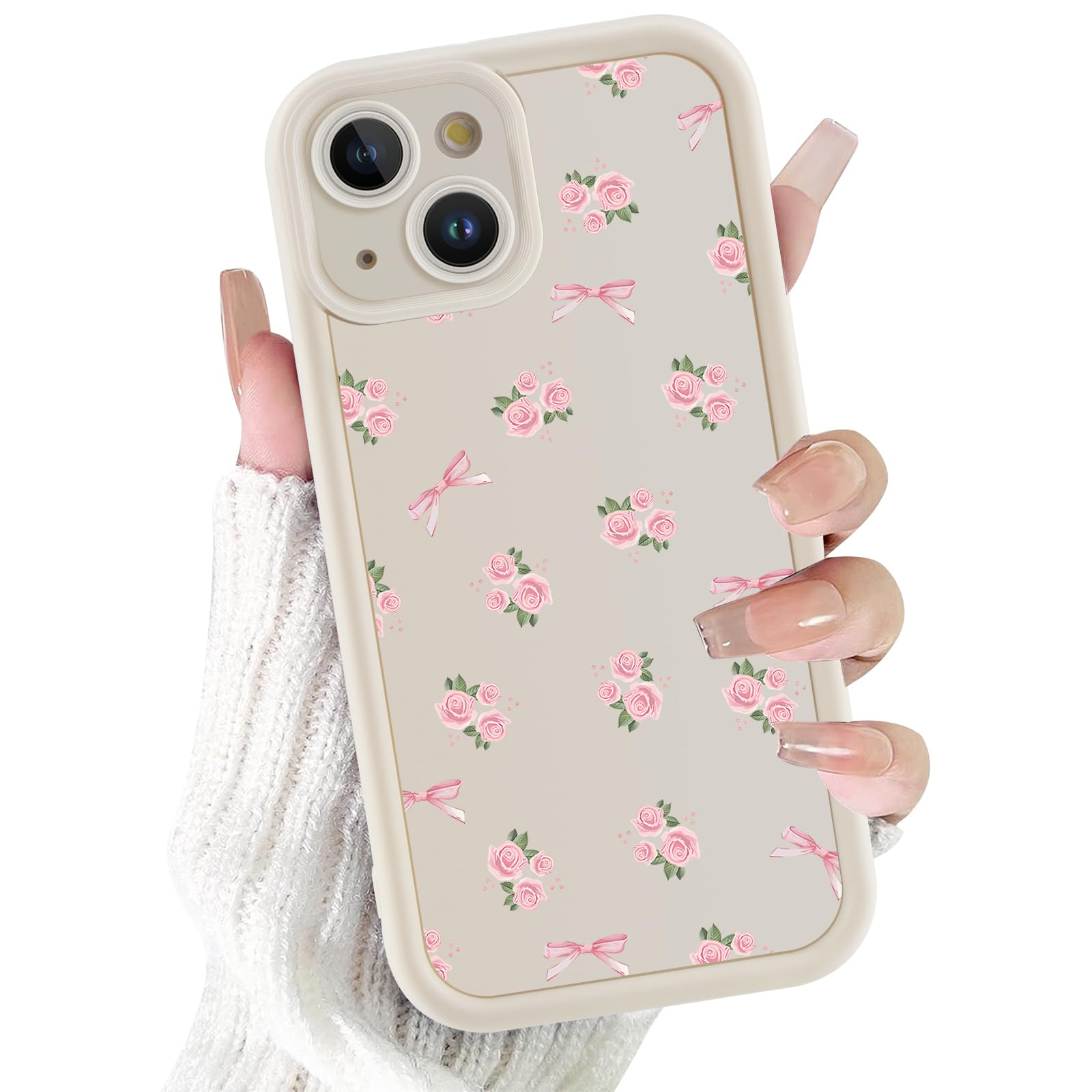 Newseego Cover per iPhone 13/14, Estetica Rosa Fiore Fioritura