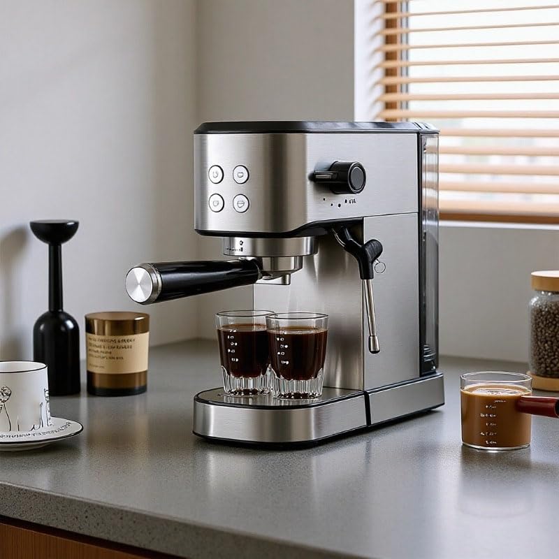 Mini cafetera espresso de 20 bares con potente varita de vapor y manómetro para latte, macchiato, capuchino