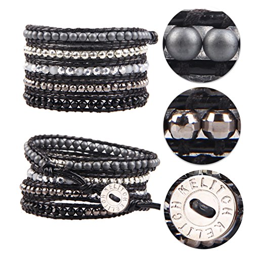 Kelitch Crystal Pearl Mix Beads 5 Wrap Bracelet Leather Cuff Bracelet Handmade Adjustable Fashion Jewelry For Women #TOP7