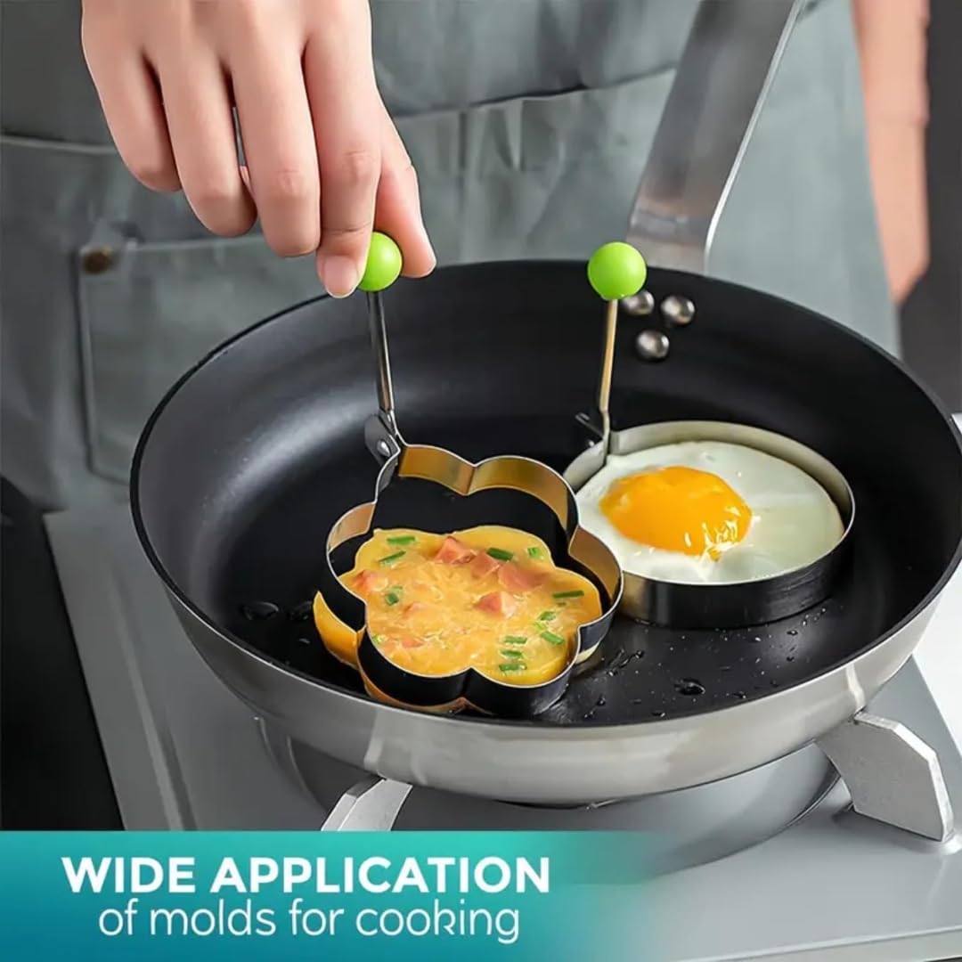 Egg Rings for Frying Eggs - Stainless Steel Pancake & Egg Molds | Round, Heart, Star Shaped Molds | Non-Stick Egg Cooker Ring, Cooking Egg Accessories (Pack of 4) — Amazon image 3