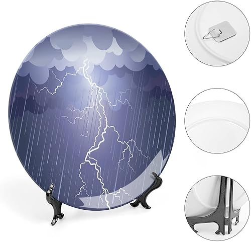 Miniatura 4 de Plato decorativo de 10 pulgadas, plato de cerámica nocturna, estampado de tormenta de rayo, placa de exhibición para cenas finas, eventos de lujo,