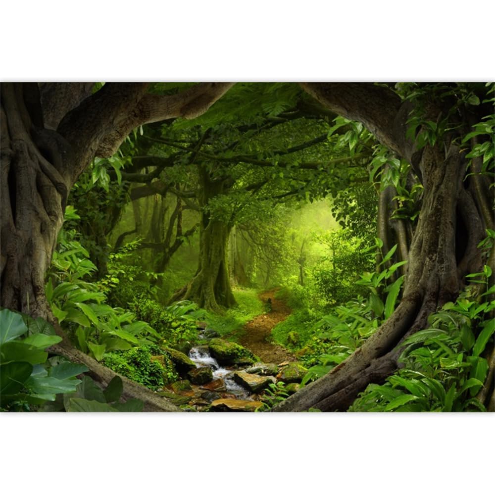 Laeacco 10x6.5ft Deep Tropical Jungles Backdrop Fairytale Forest Backdrop Ancient Trees Princess Girls Children Birthday Baby Shower Party Photo Shoot