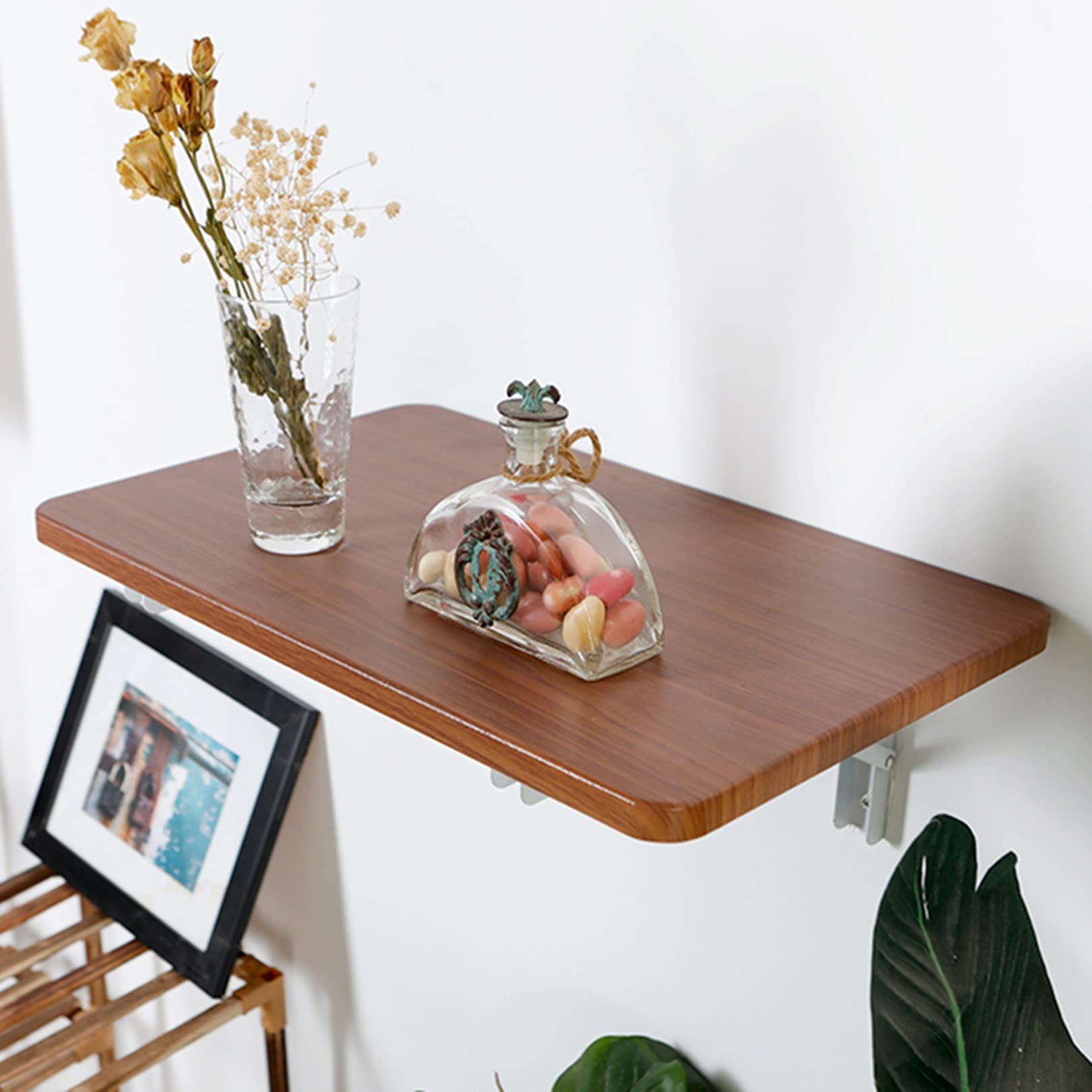 Table pliante murale en bois massif avec étagère compacte de bureau