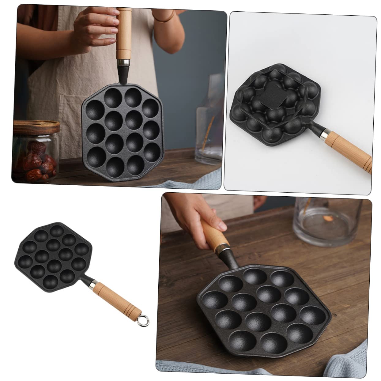 BESTonZON Padella in Ghisa Spessa per Lumache 14 Fori, Contorno Liscio e Fondo Antiusura, Pentola per Polpette da Cucina, Adatta per Uso Domestico